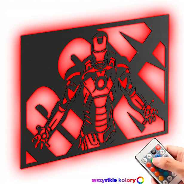 Dřevěný 3D obraz Iron Man Marvel Nástěnná Dekorace Noční Lampa Led XL