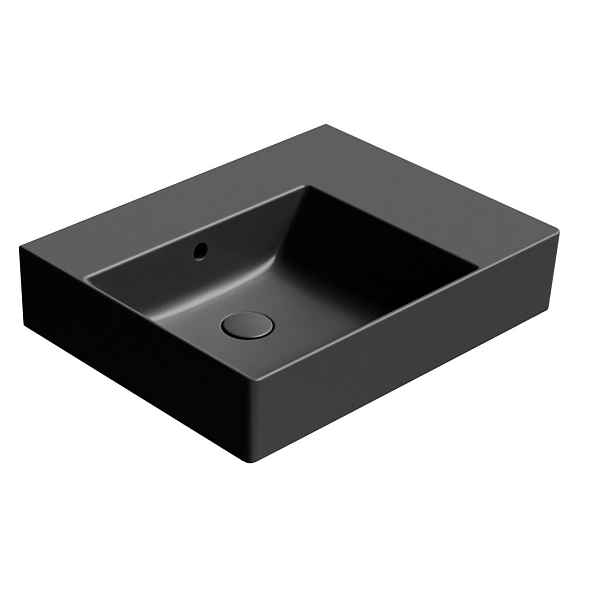 GSI KUBE X keramické umyvadlo 60x47cm, s odkládací plochou vpravo, bez otvoru, černá mat