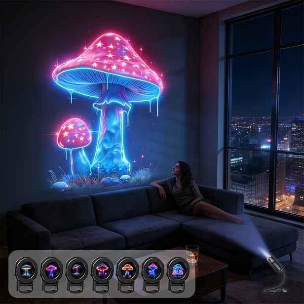 TEMU YIYOLICO USB napájená houbová projekční lampa s ohebným hřídelovým ramenem a stropní/nástěnnou projekcí vhodná do ložnice, , studentského pokoje