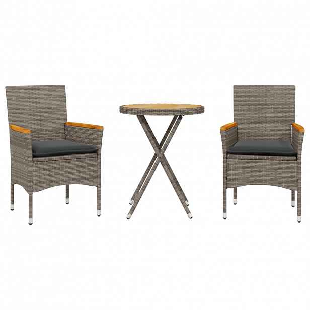 vidaXL 3dílný bistro set s poduškami šedý polyratan a akácie