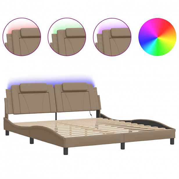 vidaXL Rám postele Viana s LED bez matrace cappuccino 180x200 cm