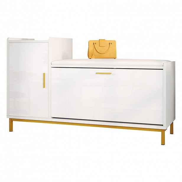 STILVORA SKŘÍŇ NA BOTY bílá se 2 přihrádkami a lavicí, do obývacího pokoje a chodby, 100×38×68 cm