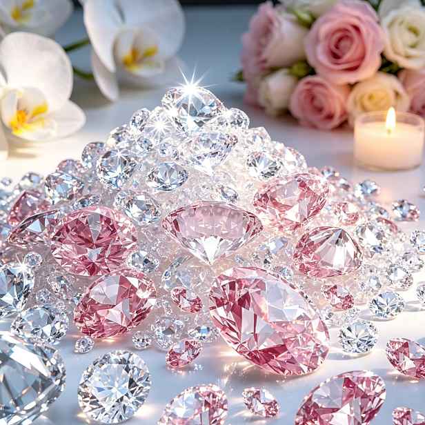 TEMU 437 ks třpytivých růžových a průhledných akrylových diamantů vhodných pro výplně váz, svatební dekorace, rozptyl na stůl, plovoucí svíčky,
