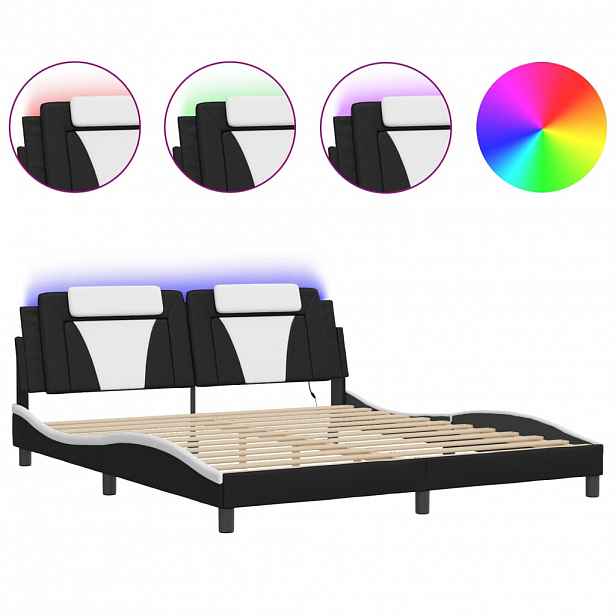 vidaXL Rám postele Viana s LED bez matrace černý a bílý 180x200 cm