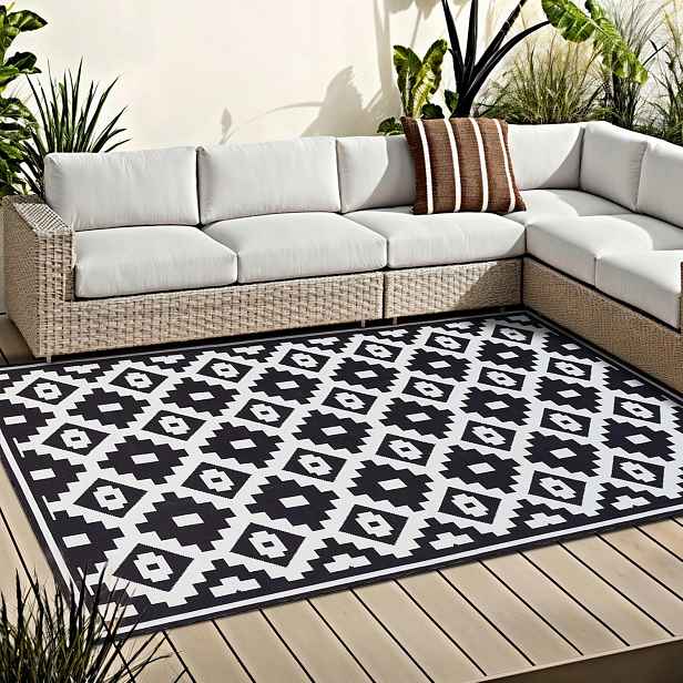 Koberec 150x240 cm Černobílý protiskluzový uvnitř i vně Omerai