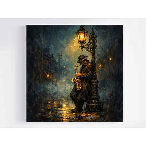Obraz Na Plátně Canvas Město Noc Ulice Hudba Muž Saxofon 50x50