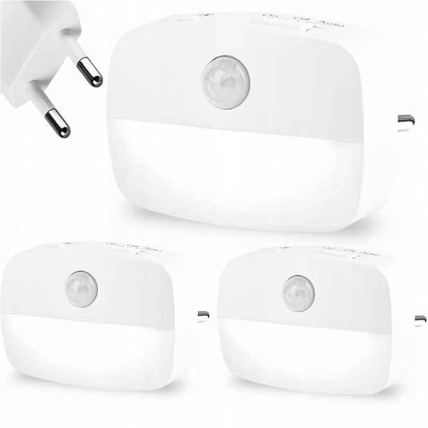 Sada 3 x Noční lampa Led zásuvky Eu s pohybovým senzorem a 3 barvami světla