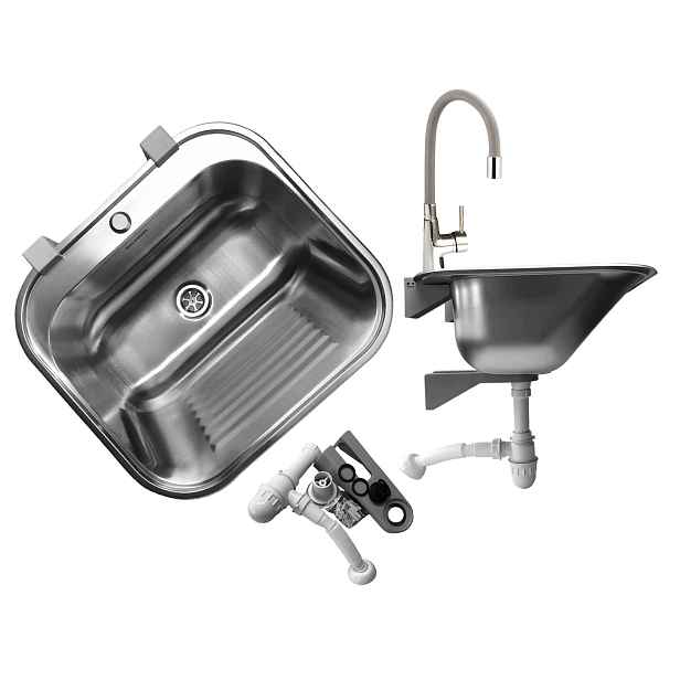 Set Hospodářská Komora S Poličkou 55 CM Baterie Šedá Ocel Matný Přepad