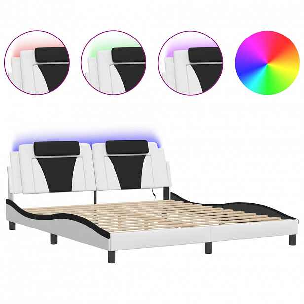 vidaXL Rám postele Viana s LED bez matrace bílý a černý 180x200 cm