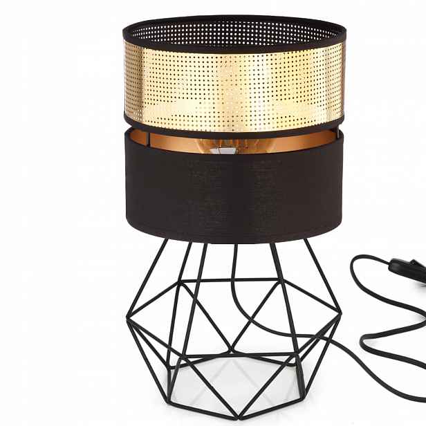 Noční Lampa Stolní Diamantové Stínidlo S Dírkami Zlatá E27 Led Černá Ažurová