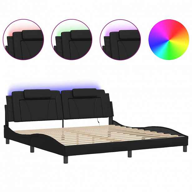 vidaXL Rám postele Viana s LED bez matrace černý 200 x 200 cm