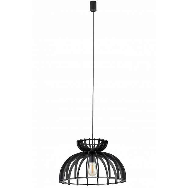 Závěsná lampa Kymi Černá Dřevěné stínítko 1xE27 48 cm Stropní Svítidlo Pokoj
