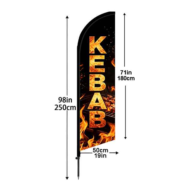 TEMU Kebab Feather Banner, 6.5Ft vysoký (tyč není součástí balení), klasická venkovní vlajka s KEBAB BBQ, materiál z čistého polyesterového vlákna,