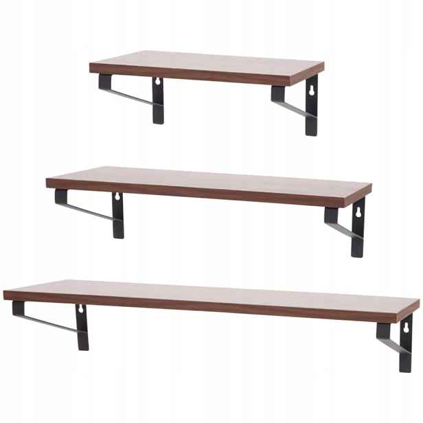 3x závěsná dřevěná police mořená 30 cm 45 cm 60 cm na fotografie Mdf