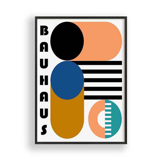 Obraz Bauhaus Geometrická abstrakce Plakát Rámeček Dřevěný Černý 30x42 cm