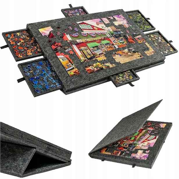 Stolek na puzzle s plstěnou podložkou 77 x 54 cm, 6 zásuvek Luxma F55