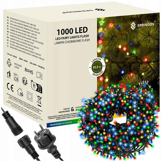 Vánoční Osvětlení Na Stromeček 1000 Led Venkovní Stálé Světlo Flash IP44 Multicolor