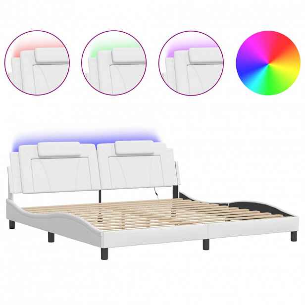 vidaXL Rám postele Viana s LED bez matrace bílý 200 x 200 cm