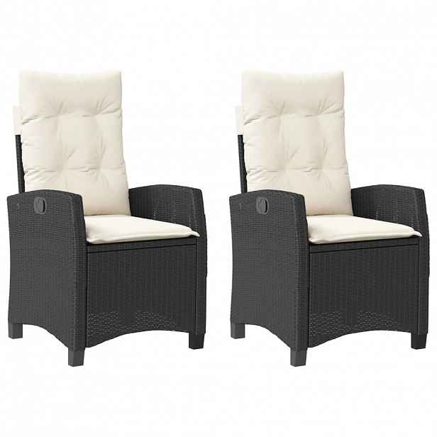 vidaXL Polohovací zahradní křesla 2 ks s poduškami černá polyratan