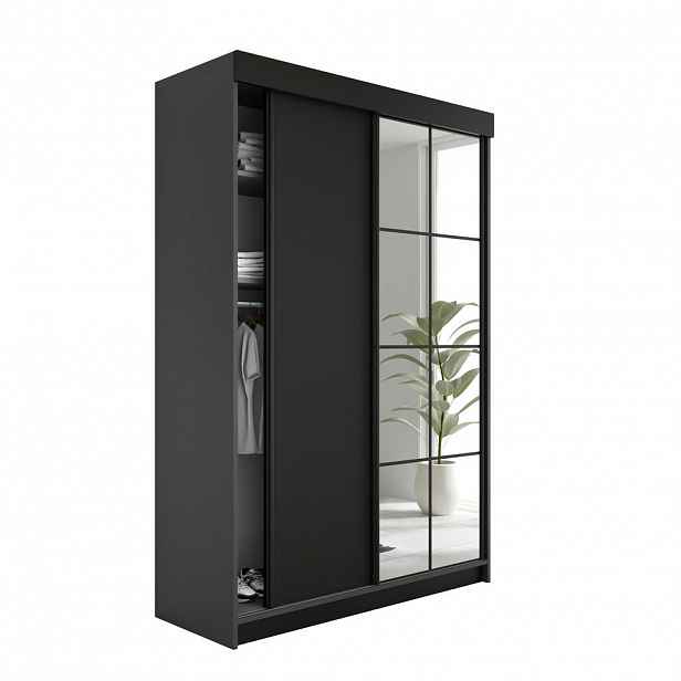 Kier Furniture POSUVNÁ ŠATNÍ SKŘÍŇ LAMARO - 138x205x59 - Grafitová & Černá