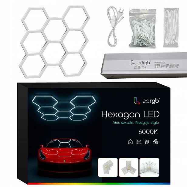 Led lampa Hexagon 8ks Panelové osvětlení Dílna Garáž Dům 313 x 298 6500K