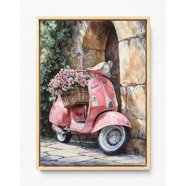 Obraz Rám American Box Růžový Skútr Vespa Květiny Zeď Vintage Retro 60x80