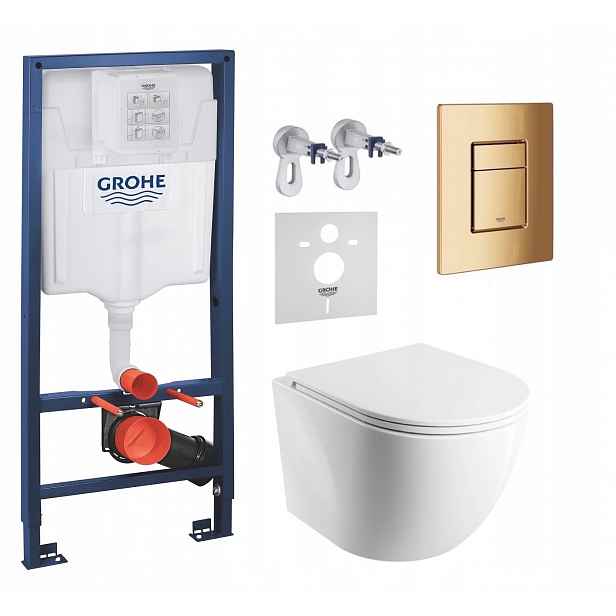 Podomítkový Wc set Grohe s mísou Spmwbm Tornado a zlatým tlačítkem