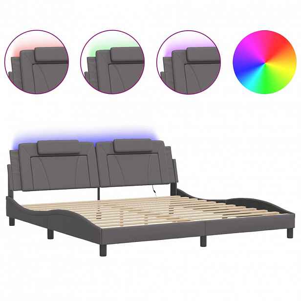 vidaXL Rám postele Viana s LED bez matrace šedý 200 x 200 cm
