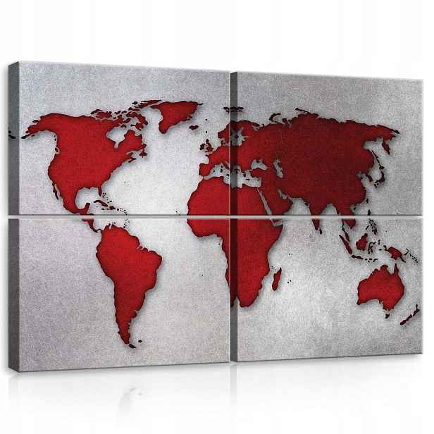 Obraz 120x80 modulární Mapa světa červená šedá textura moderní