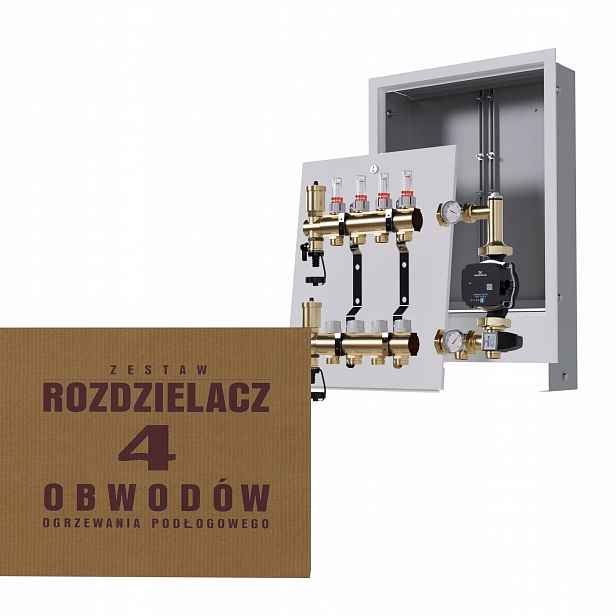 Rozdělovač pro podlahu 4 okruhy s Grundfos skupinou podomítková skříňka
