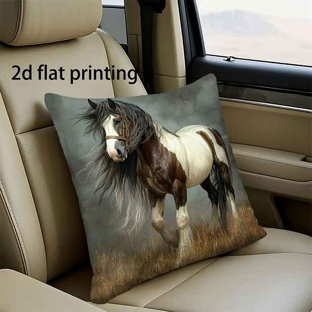 TEMU 1ks Gypsy Horse 2D Flat Printed Pillow Cover, 18x18 palců, měkká odolná tkanina s zipem, moderní dekorace pro obývací pokoj, ložnici, pohovku -