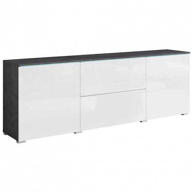 P & B NÍZKÁ KOMODA, antracitová, vysoce lesklá bílá, 180/61,8/34,5 cm