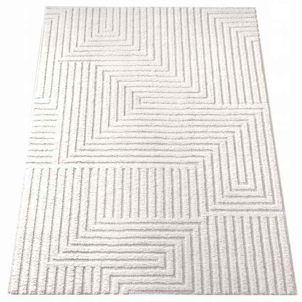 Koberec Do Obývacího Pokoje Geometrický 3D 60X100 Krémový Oeko-tex Moderní Módní