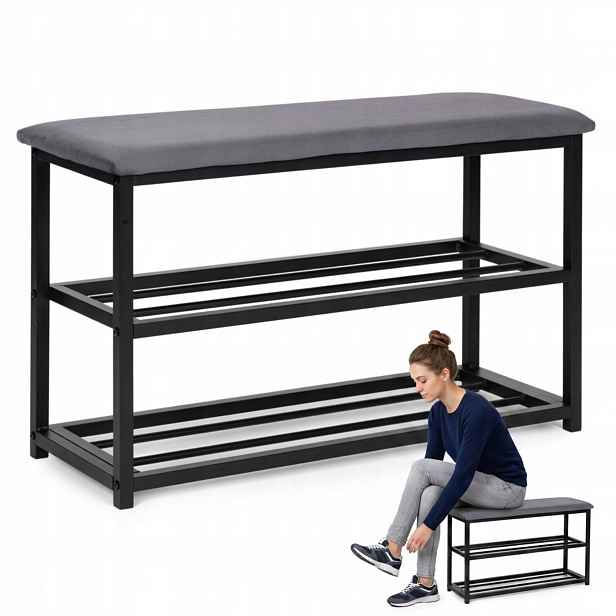 Lavička se sedákem a skříňkou na boty 80 cm Praktický regál se 2 policemi