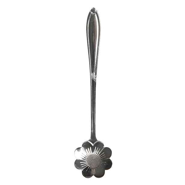 Stříbrná kovová dezertní lžička ve tvaru kytičky Floffy - 3*12 cm Clayre & Eef