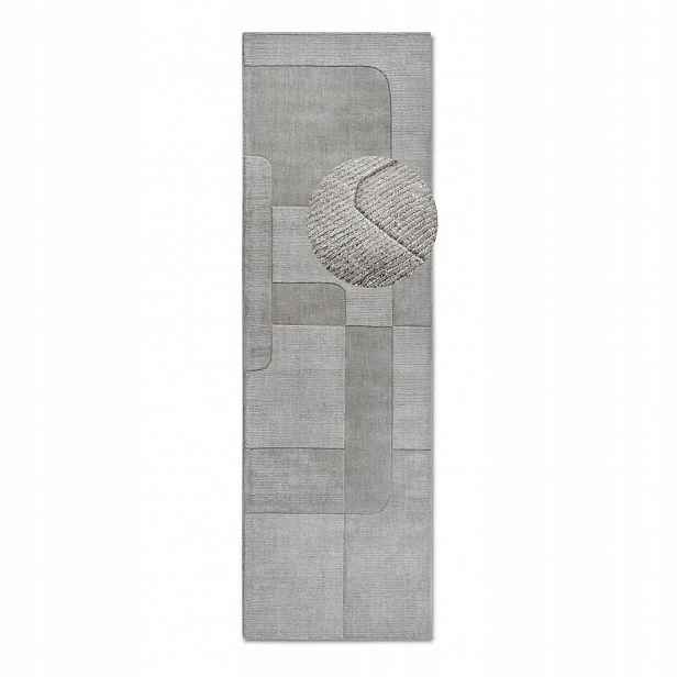 Běhoun vlněný do chodby 80x250cm, šedý moderní 3D vzor