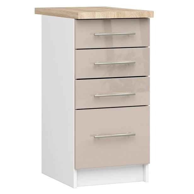 Kuchyňská skříňka se šuplíky 40 cm VERMINA - bílá / cappuccino lesklá