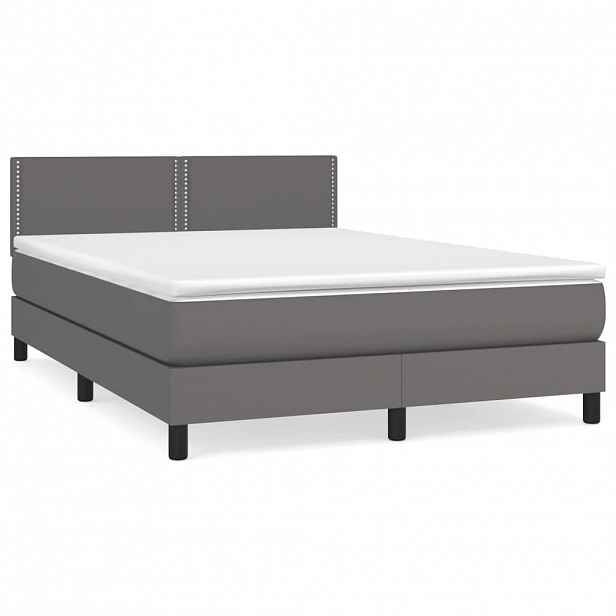 vidaXL Box spring postel s matrací šedá 140 x 190 cm umělá kůže