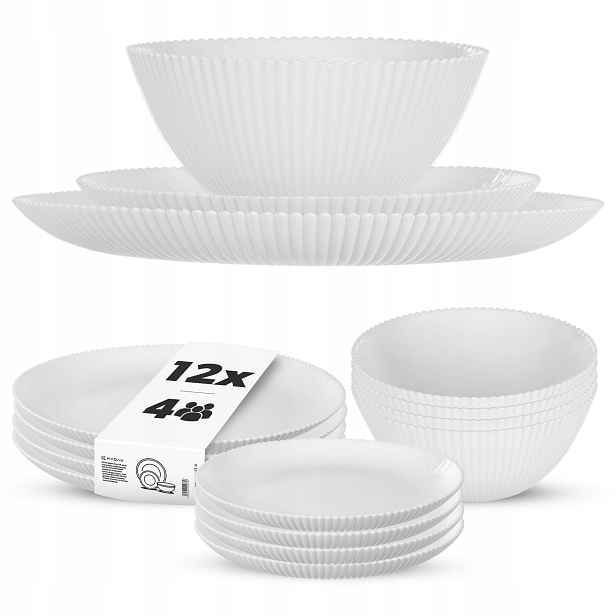 Jídelní Servis Set 12 ks Talířů Talíře Komplet Jídelní Nádoba Bílá