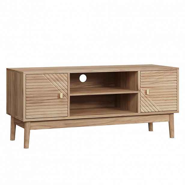 Urban Meuble TV STOLEK 110 cm přírodní dub se 2 dvířky, otevřenými přihrádkami a vedením kabelů ve stylu mid-century
