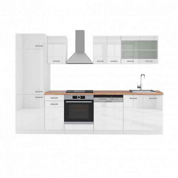 Vicco KUCHYŇSKÝ KOUT R-Line Bílá vysoký lesk/bílá 300 cm , PD Dub