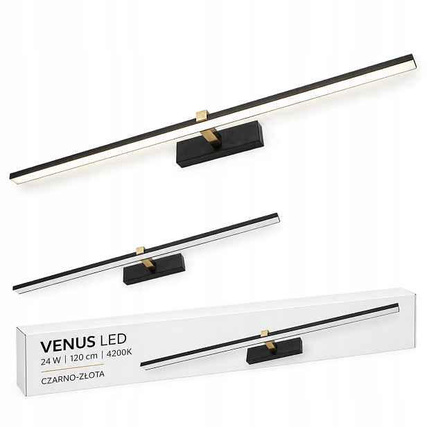 Černo-zlaté Venus 24W 120 cm Led nástěnné svítidlo nad obraz 4200K IP44 1640lm