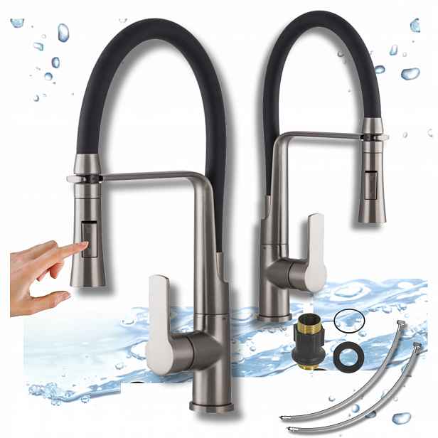 Kuchyňská Baterie Výsuvný Flexibilní Ramínko Gun Metal Dřez Kuchyňský Kohout
