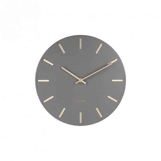 Šedé nástěnné hodiny s ručičkami ve zlaté barvě Karlsson Charm, ø 30 cm