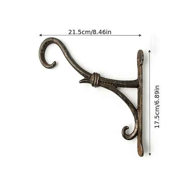 TEMU 1 Nástěnný háček z litiny, odolný držák na závěsné koše, jednoduchý tvar a 8,46 palců (cca 21,5 cm), pro pěstitele, lucerny, krmítka pro ptáky,