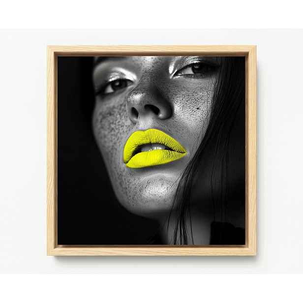 Obraz Rám Americký Box Portrét Žena Tvář Makro Foto Neon Žlutý 60x60