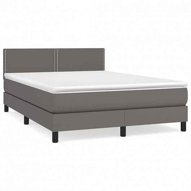 vidaXL Box spring postel s matrací šedá 140x200 cm umělá kůže