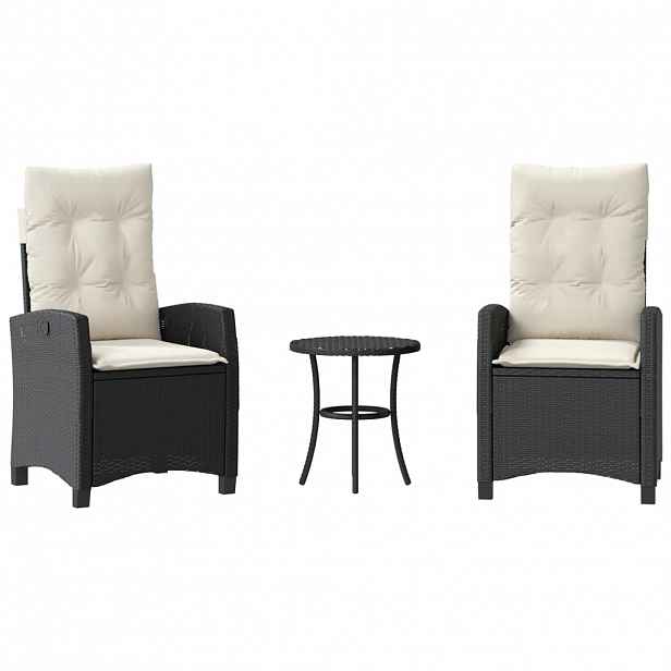 vidaXL 3dílný bistro set s poduškami černý polyratan