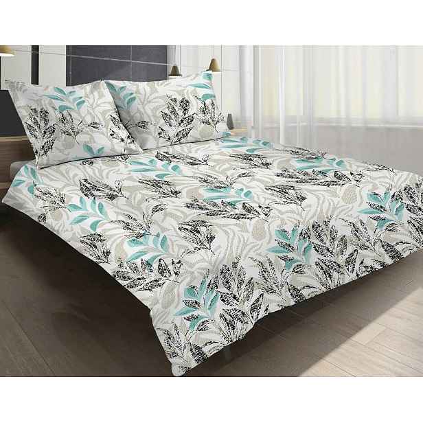 Povlečení 160x200 Premium Vigo Flower listy béžová mátová