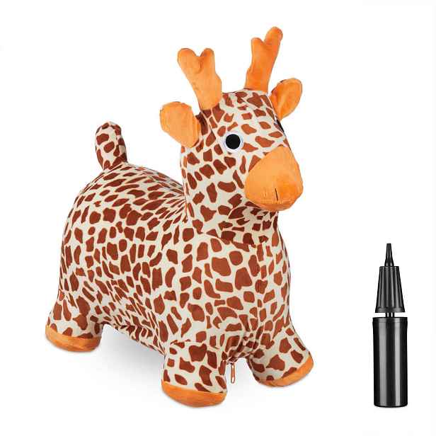 Relaxdays SKÁKADLO Hnědé žirafa nafukovací plyšový potah 52 cm